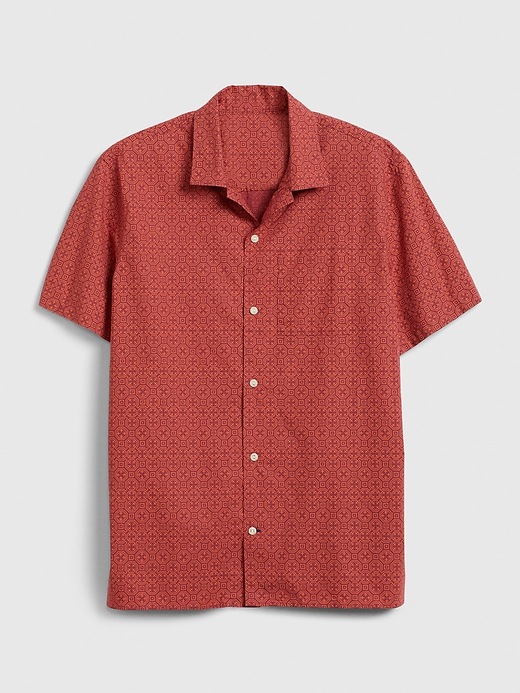 1 of 8 showing, with the color red geo print of product Resort Poplin Shirt