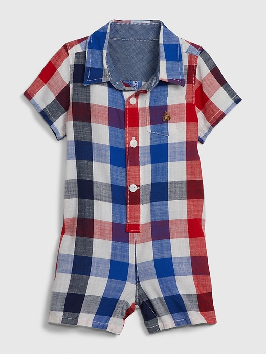 1 of 8 showing, with the color new off white of product Baby Plaid Shorty One-Piece