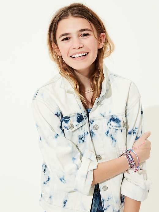 GAP GIRLS 1969 WASHED TIE DYE DENIM BLUE JEAN JACKET ORG