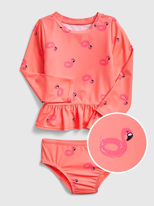 Image number 1 showing, Toddler Flamingo Rash Guard Two-Piece