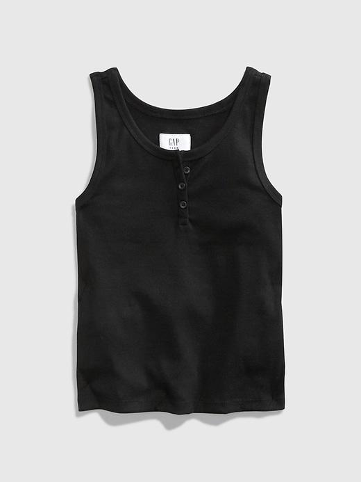 1 of 8 showing, with the color true black of product Teen Cropped Henley Tank Top