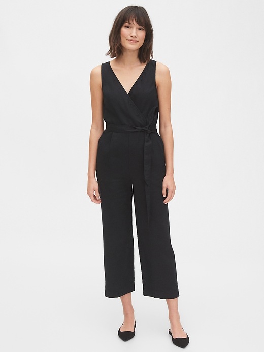 Image number 3 showing, Sleeveless Wrap-Front Jumpsuit in Linen-Cotton