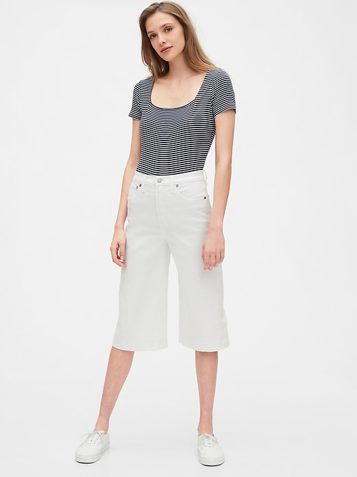 1 of 8 showing, with the color white of product High Rise Culotte Jeans