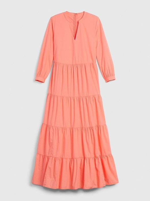 1 of 8 showing, with the color pink coral of product Tiered Split-Neck Dress
