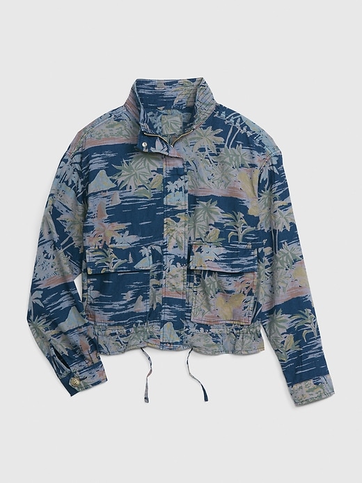 View large product image 1 of 1. Print Mockneck Jacket in Cotton-Linen