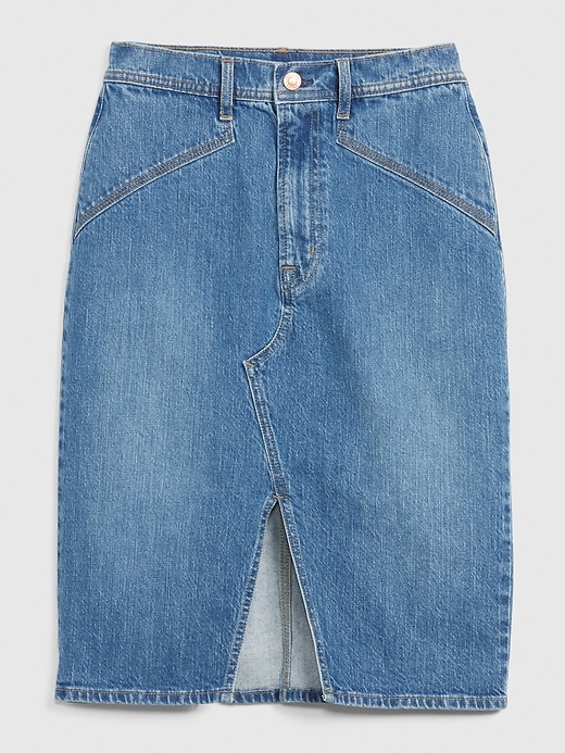 1 of 8 showing, with the color medium wash of product Denim Pencil Skirt with Washwell™