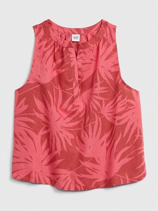 1 of 8 showing, with the color pink palm print of product Sleeveless Print Top in Linen-Cotton