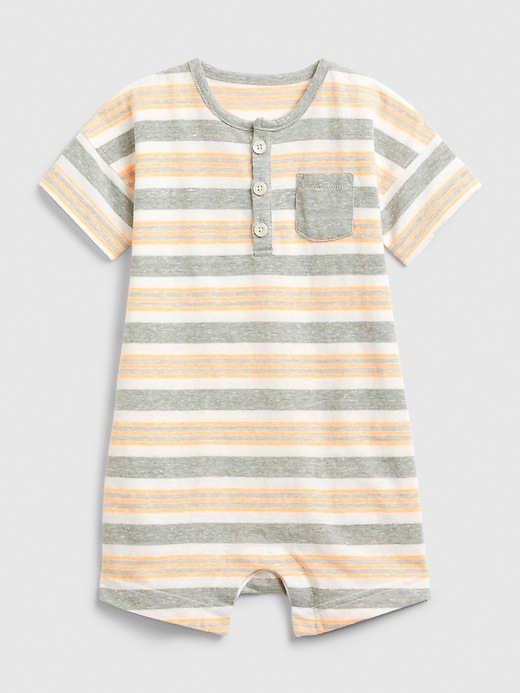 View large product image 1 of 1. Baby Striped Henley Shorty One-Piece