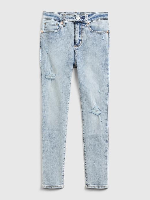 1 of 8 showing, with the color marble wash of product Kids High Rise Ankle Distressed Jeggings with Max Stretch
