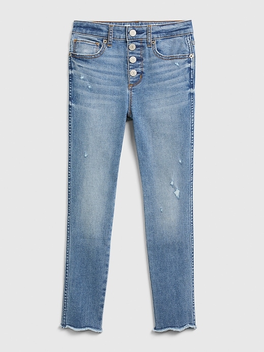 1 of 8 showing, with the color medium wash of product Kids High Rise Distressed Ankle Jeggings with Max Stretch