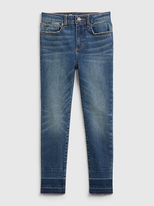 1 of 8 showing, with the color dark wash of product Kids High Rise Ankle Jeggings with Max Stretch