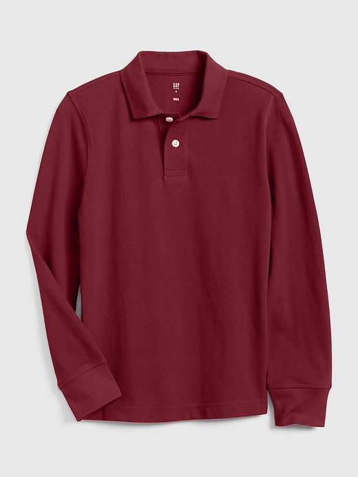 1 of 8 showing, with the color red delicious of product Kids Long Sleeve Polo T-Shirt