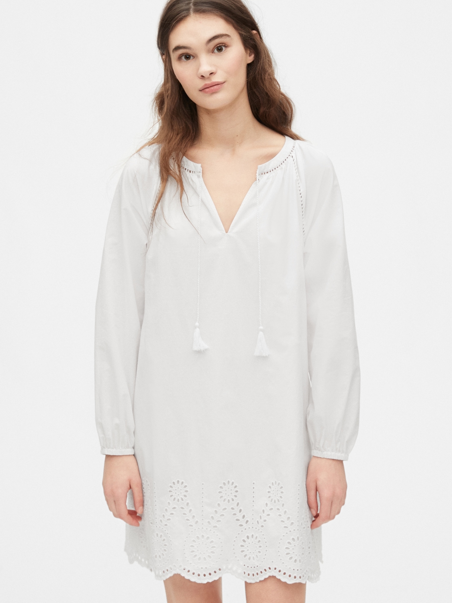 long sleeve white eyelet dress