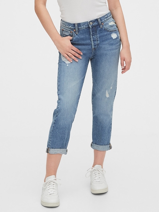 Image number 1 showing, Mid Rise Destructed Boyfriend Jeans