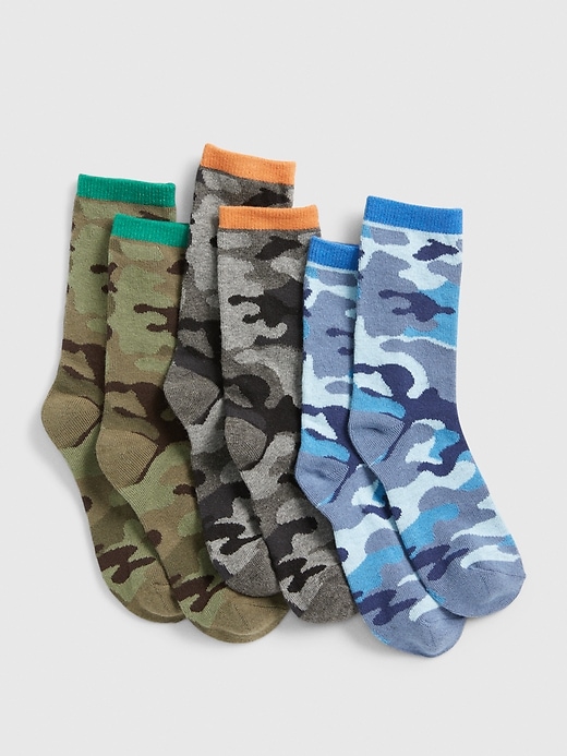 1 of 8 showing, with the color multi of product Kids Camo Crew Socks (3-Pack)