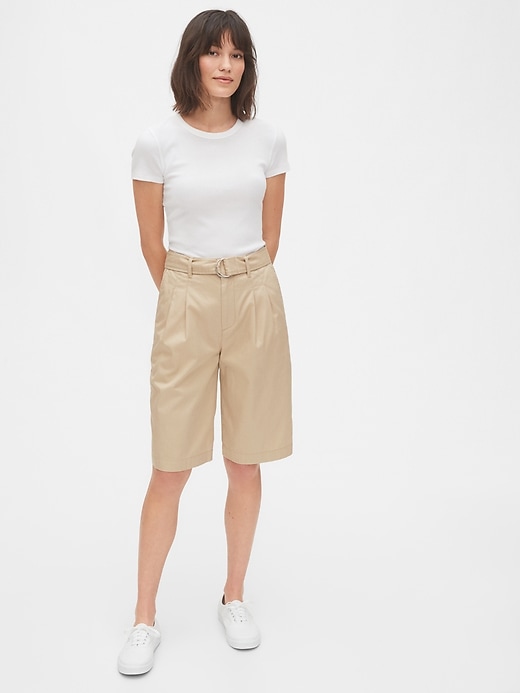 1 of 8 showing, with the color beige sand of product High Rise Belted Bermuda Shorts