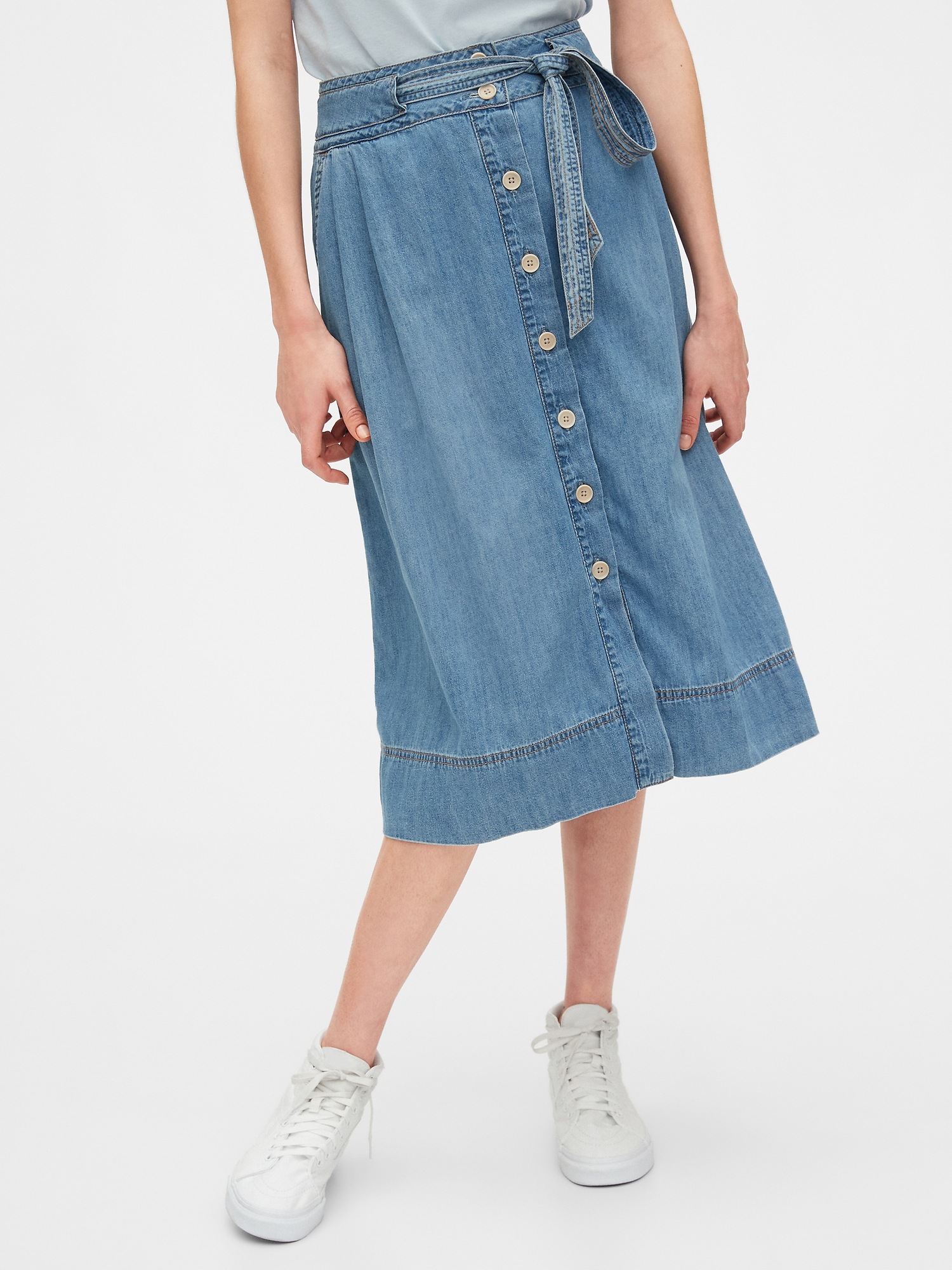 Button Front Denim Midi Skirt Gap