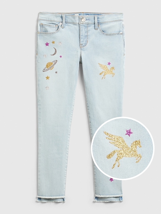 1 of 8 showing, with the color medium wash of product Kids Skinny Ankle Graphic Jeans with Stretch