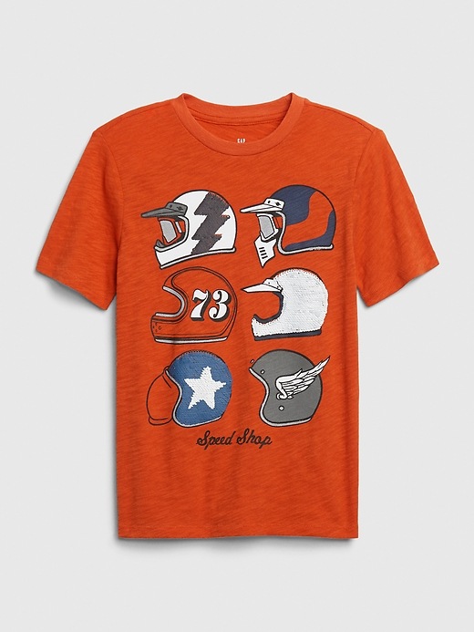 1 of 8 showing, with the color grenadine orange of product Kids Interactive Graphic T-Shirt