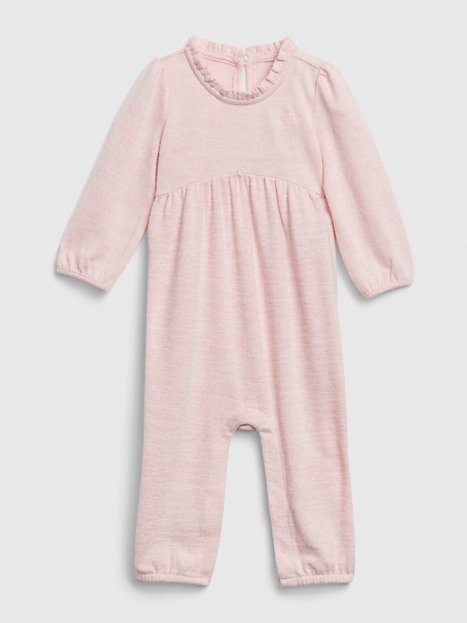 1 of 8 showing, with the color pink heather of product Baby Knit Ruffle One-Piece