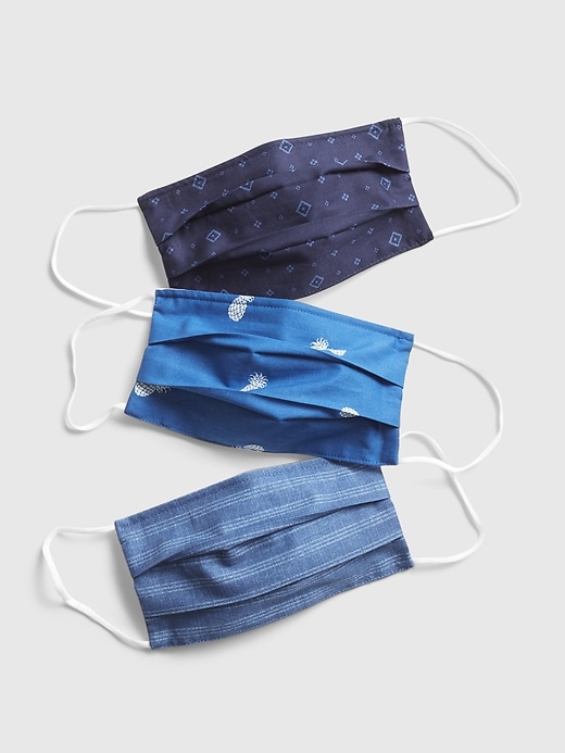 1 of 8 showing, with the color pineapple blue of product Adult Unisex Full-Coverage Accordion Mask (3-Pack)
