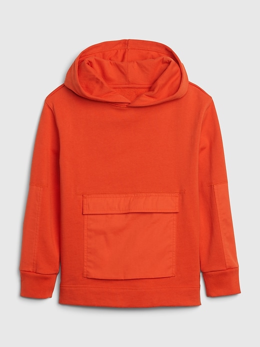 1 of 8 showing, with the color grenadine orange of product Kids Woven Trim Hoodie