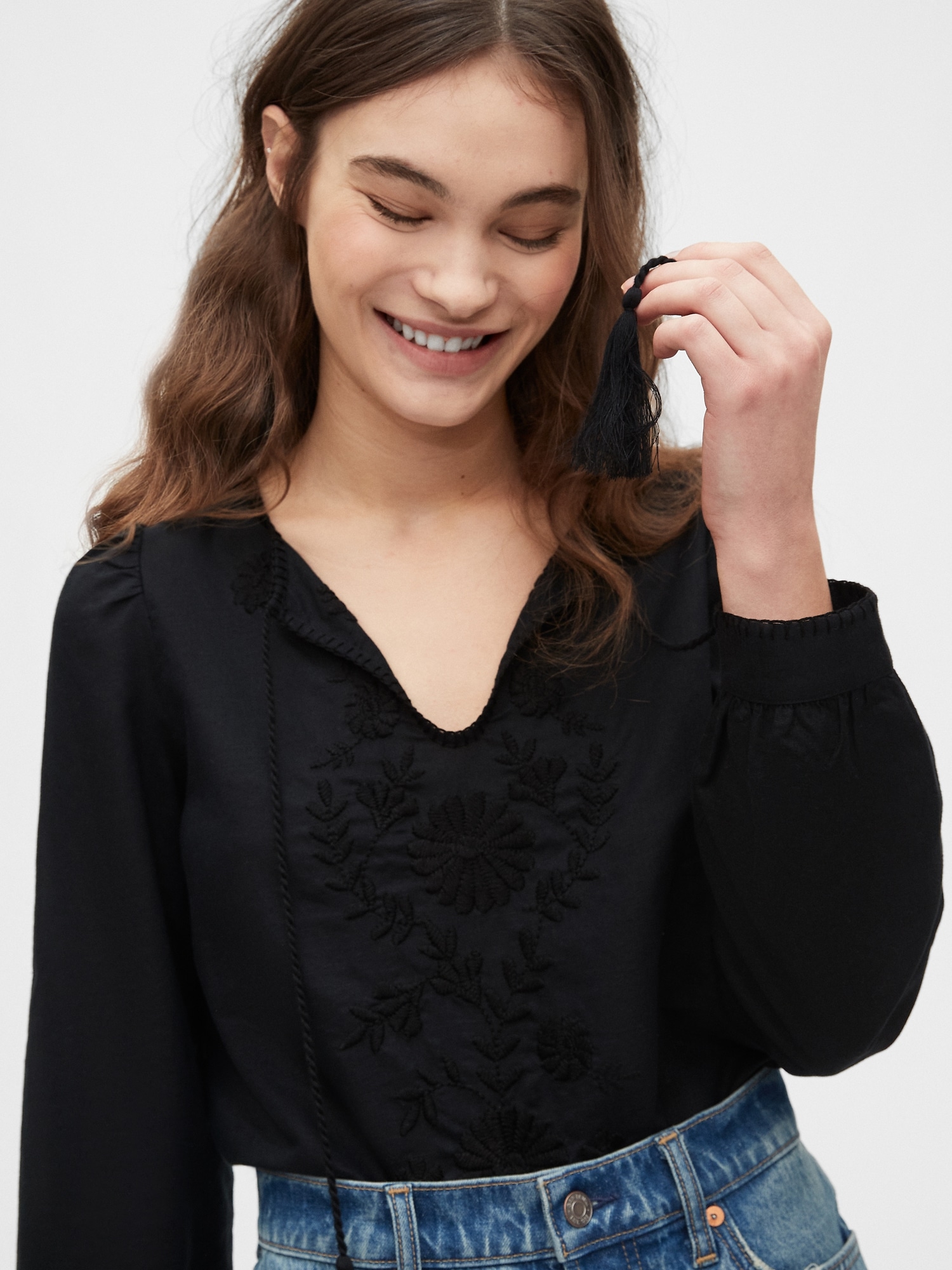 tie shoulder linen top