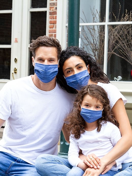 2 of 8 showing, with the color navy stripe of product Kids' Full-Coverage Accordion Mask (3-pack)