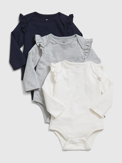 1 of 8 showing, with the color ivory frost of product Baby Ruffle Long Sleeve Bodysuit
