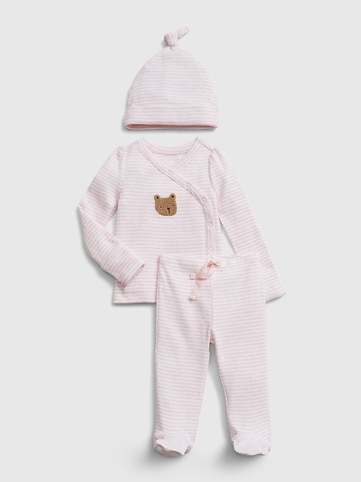 1 of 8 showing, with the color light pink heather of product Baby First Favorite Kimono Outfit Set
