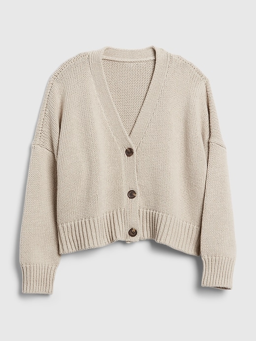 1 of 8 showing, with the color pewter grey of product Kids Cropped Boxy Cardigan Sweater