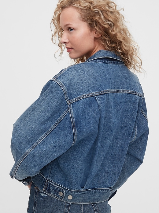 2 of 8 showing, with the color medium indigo of product Distressed Denim Dolman Icon Jacket With Washwell™