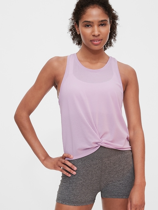 1 of 8 showing, with the color purple orchid of product GapFit Twist-Front Tank Top