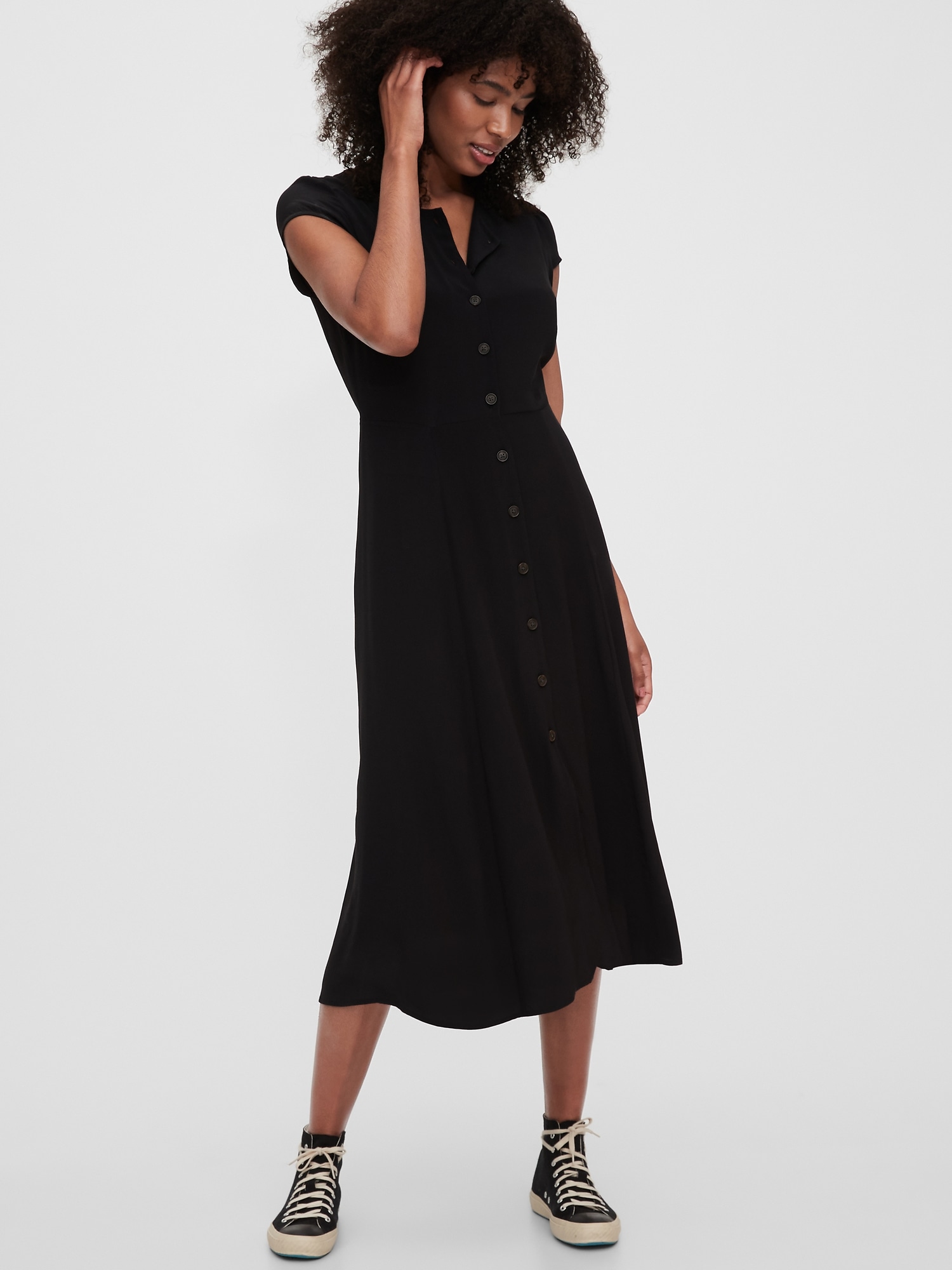 Button Front Midi Dress Gap