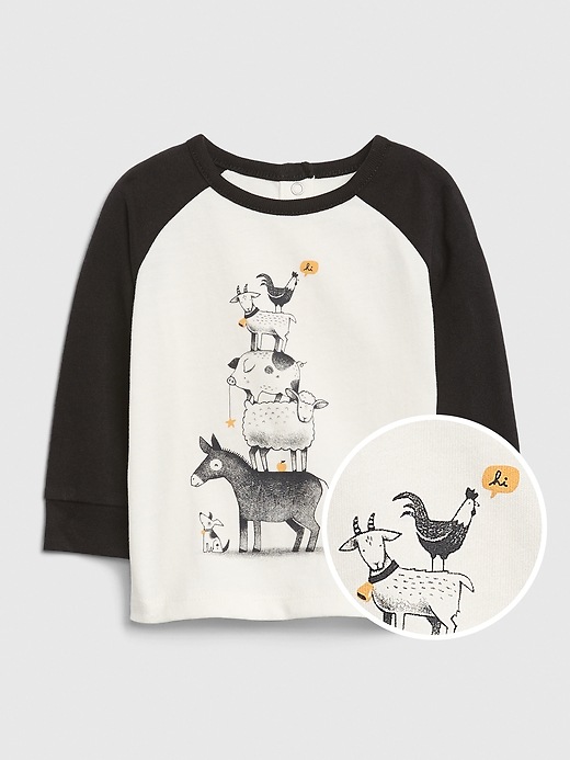 1 of 8 showing, with the color ivory frost of product Baby Organic Cotton Long Sleeve Graphic T-Shirt