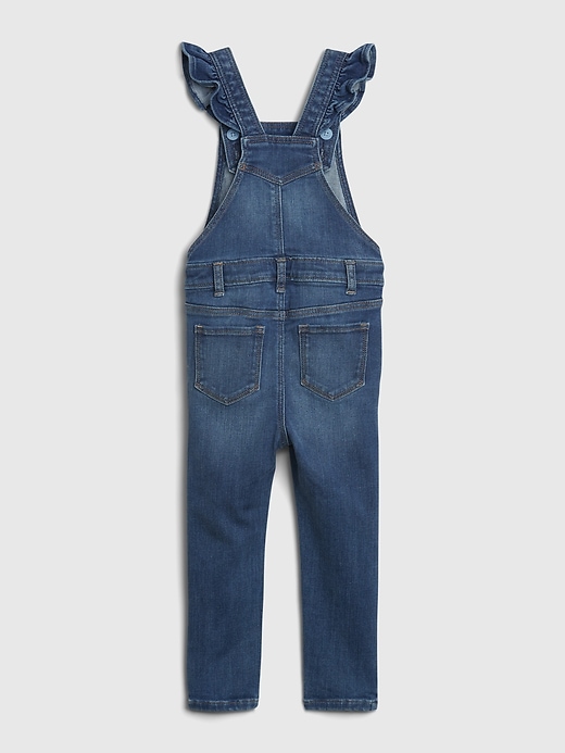 2 of 8 showing, with the color medium wash of product Toddler Denim Ruffle Skinny Overalls with Washwell™