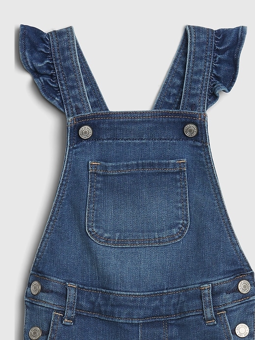 Image number 3 showing, Toddler Denim Ruffle Skinny Overalls with Washwell&#153