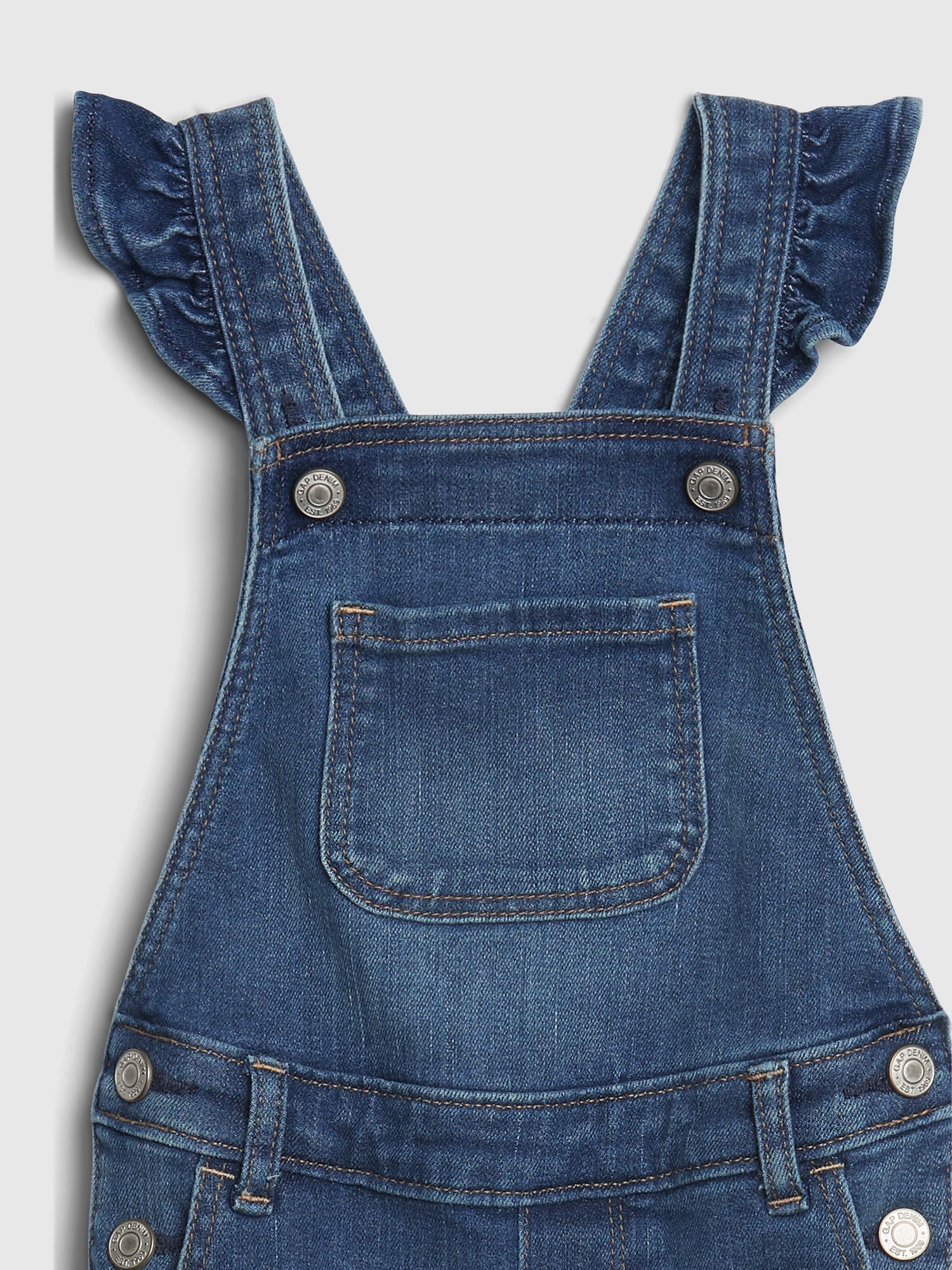 Toddler Denim Ruffle Skinny Overalls with Washwell™ Gap