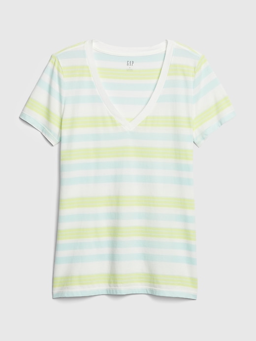 1 of 8 showing, with the color blue multi stripe of product Vintage Wash Stripe V-Neck T-Shirt