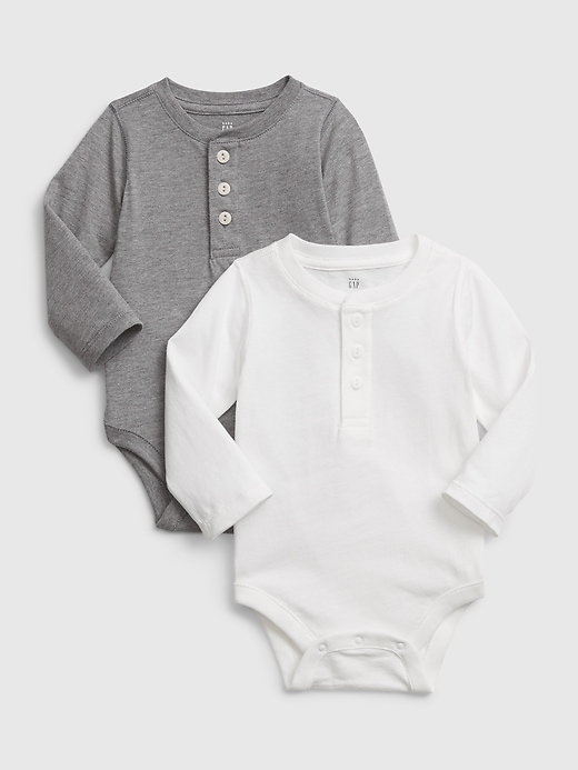 1 of 8 showing, with the color new off white of product Baby Henley Bodysuit (2-Pack)