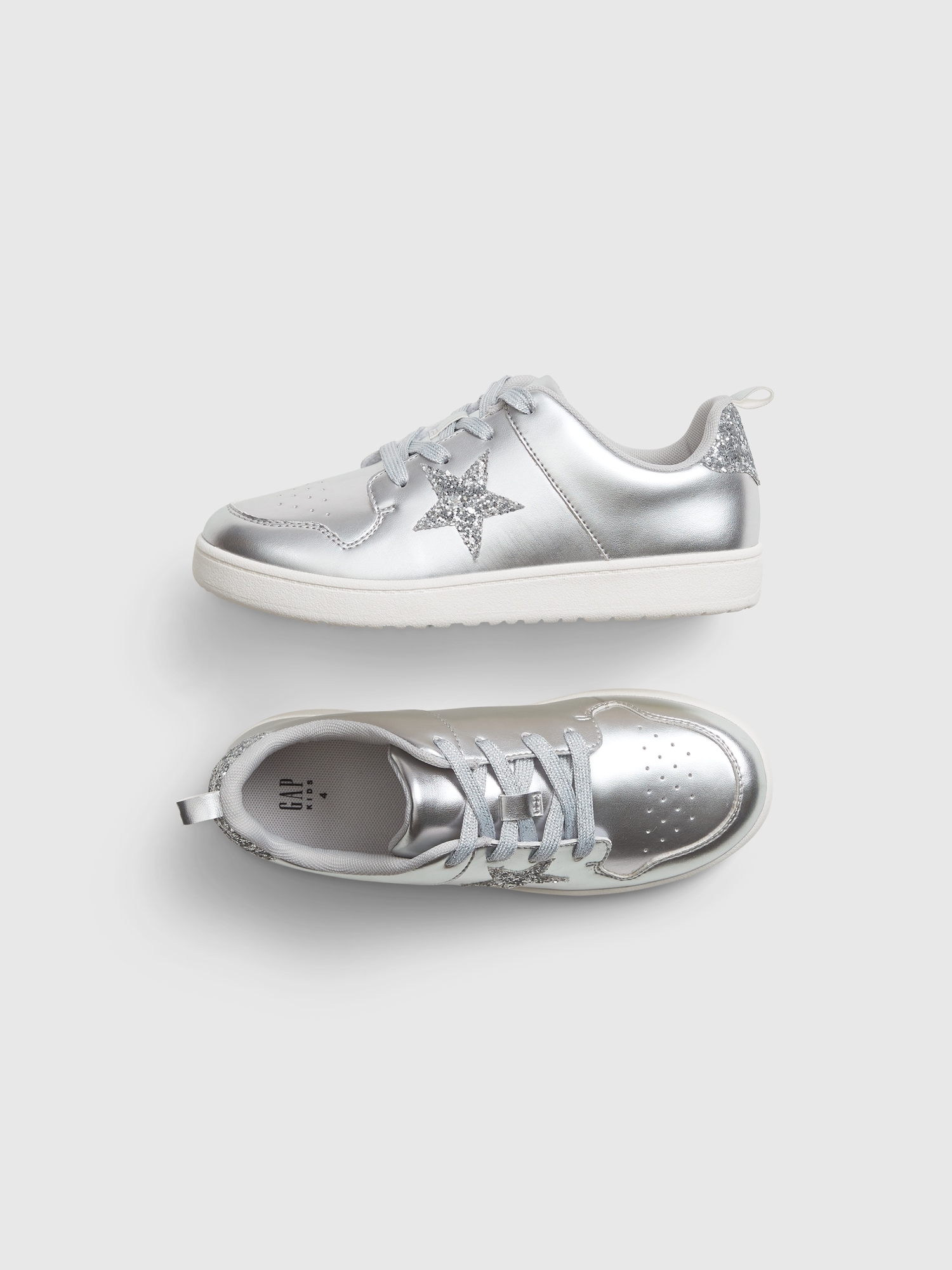 shiny silver sneakers