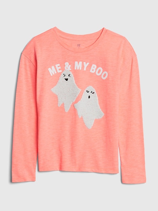 2 of 8 showing, with the color neon coral volt of product Kids Flippy Sequin Halloween Graphic T-Shirt
