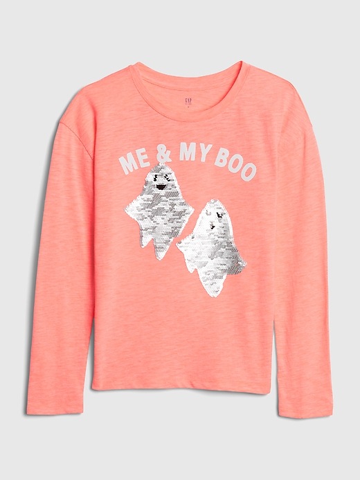 1 of 8 showing, with the color neon coral volt of product Kids Flippy Sequin Halloween Graphic T-Shirt
