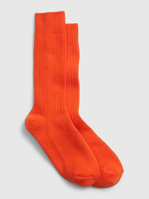 1 of 8 showing, with the color orange pop of product Ribbed Crew Socks