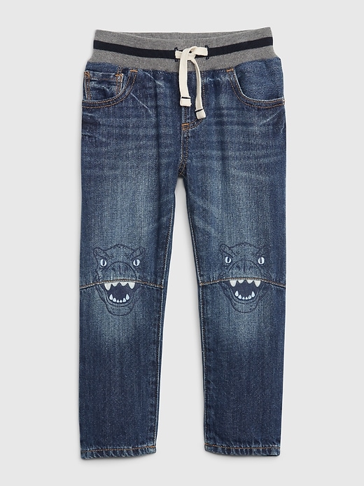 1 of 8 showing, with the color medium wash of product Toddler Pull-On Graphic Slim Jeans with Washwell™