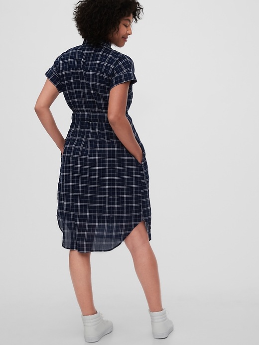 2 of 8 showing, with the color navy plaid of product Maternity Midi Shirtdress With Washwell™