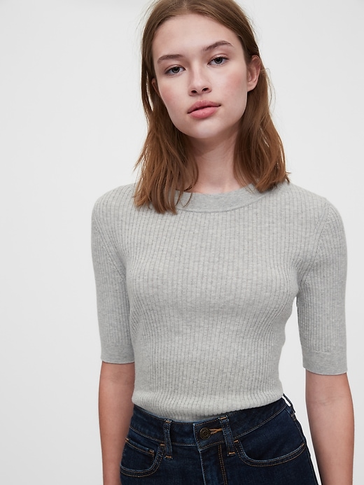View large product image 1 of 1. Ribbed Elbow Sleeve Sweater