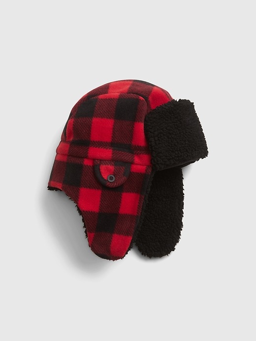 1 of 8 showing, with the color buffalo plaid of product Kids Sherpa Lined Trapper Hat