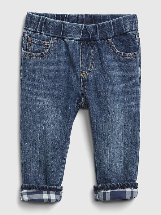 Image number 1 showing, Baby Flannel Lined Straight Pull-On Jeans