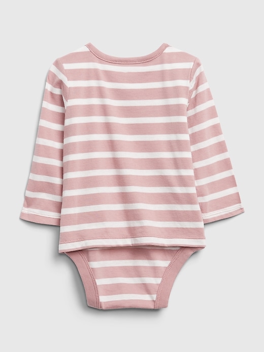 2 of 8 showing, with the color antique pink of product Baby Stripe Bodysuit